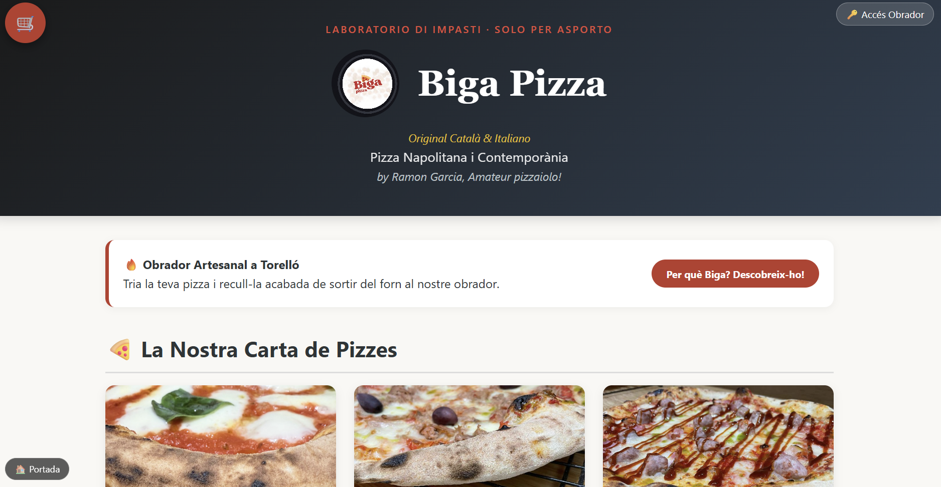 Aplicación de pedidos online de Biga Pizza