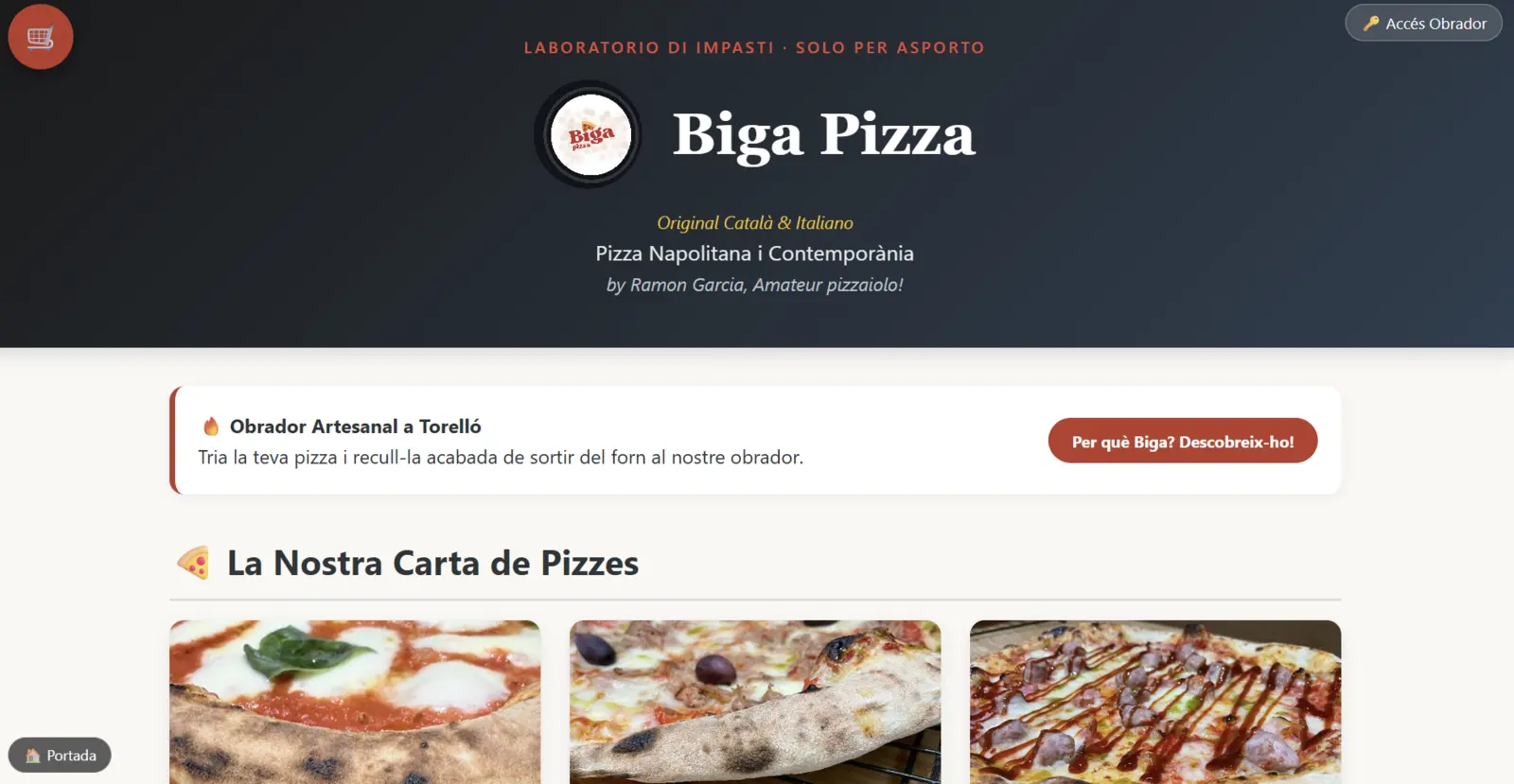 Aplicación de pedidos online de Biga Pizza